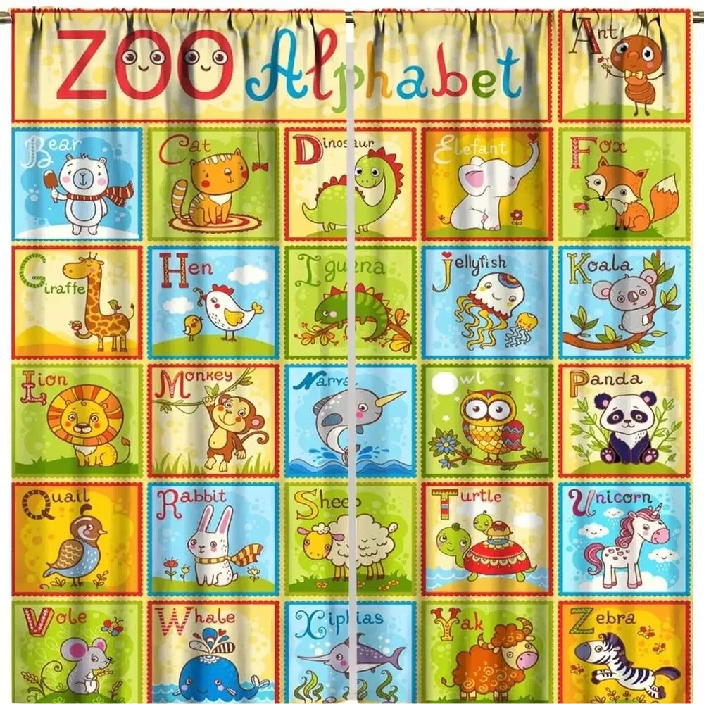Zoo Animals ABC Educational Fabric Shower Curtain Kids Children